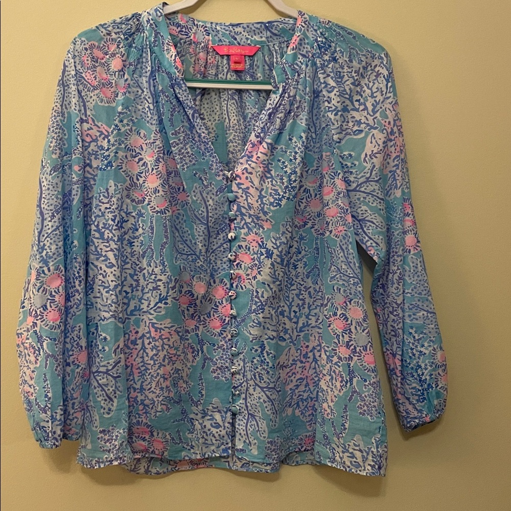 Lilly Pulitzer Blue and Pink Floral Blouse